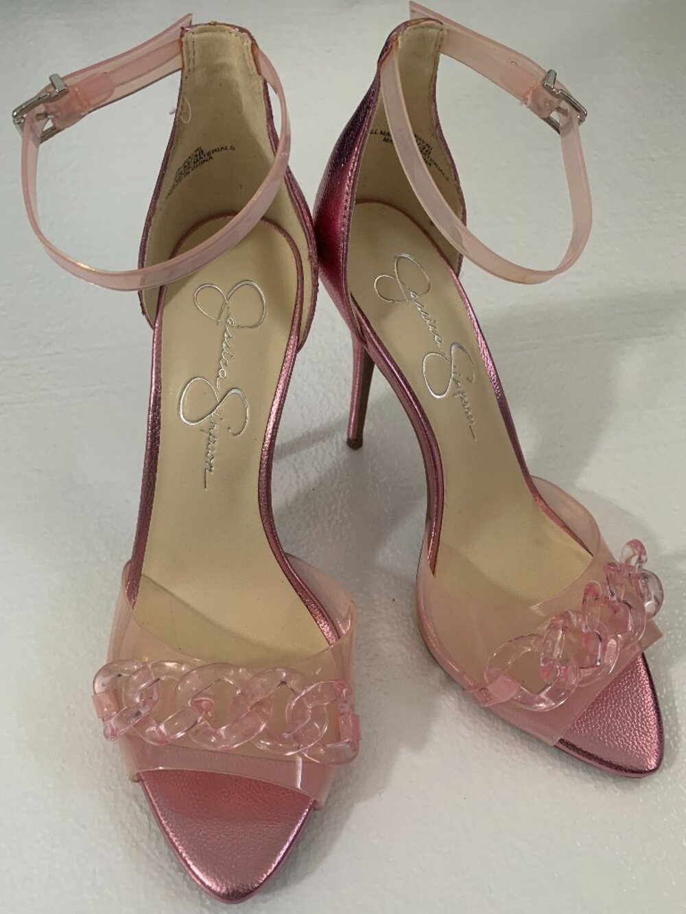 Jessica Simpson Wayri meta pink metallic ankle strap heel